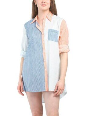 TRUE DESTINATION Voile Button Front Printed Cover-up Shirt